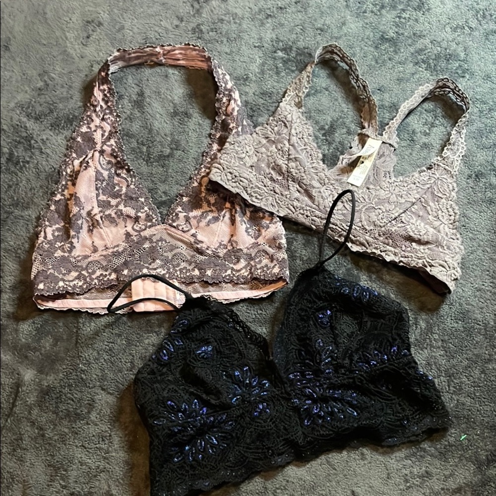 Bundle Elegant Lace Bralette Set - Black, Pink, Tan